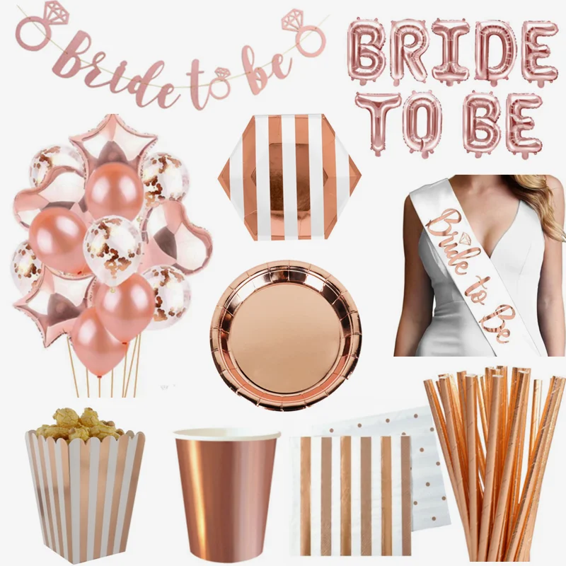 

Party Decorations Disposable Tableware Rose Gold Paper Cups Straws Bridal Shower Wedding Decorations Bachelorette Party Girls