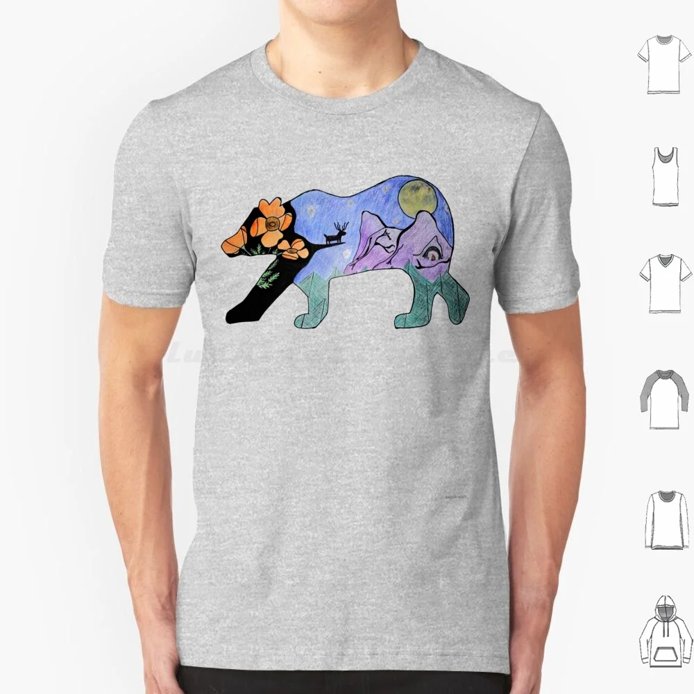 Фото Cali Night Bear T Shirt Men Women Kids 6xl Poppy Cave Cliff Bear Buck Night Orange Black Purple №1