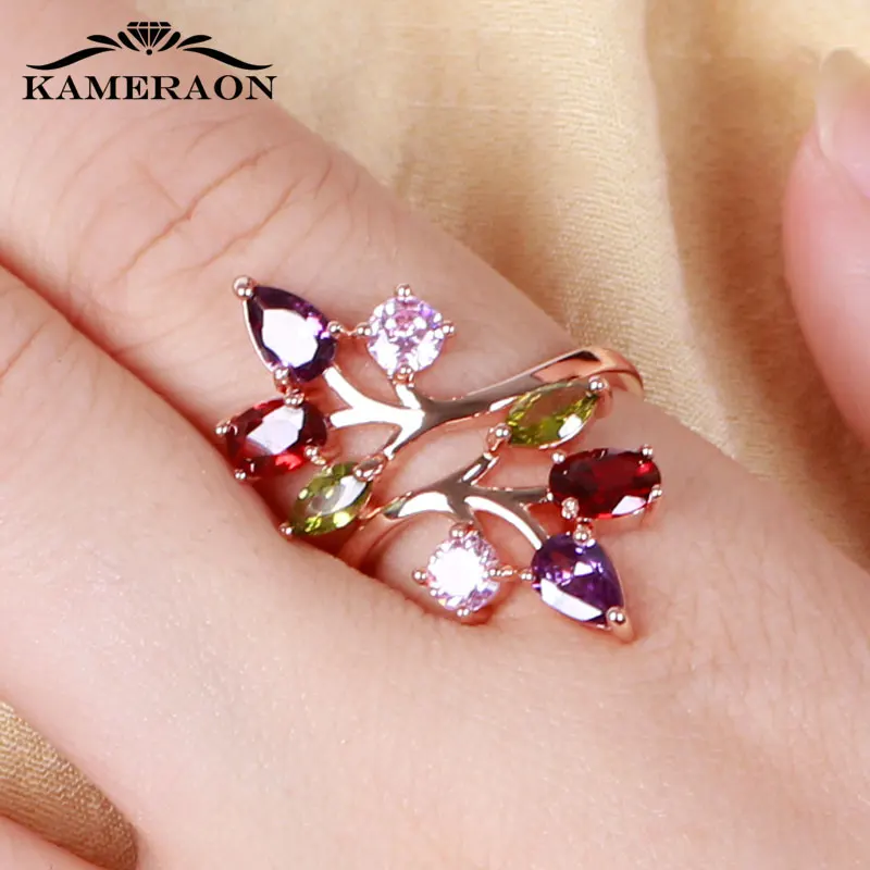 

Original 9 Styles Multicolor Sparkling Women Ring Boho Stylish CZ Zircon Crystal Flower Jewelry Roses gold Design Party Rings