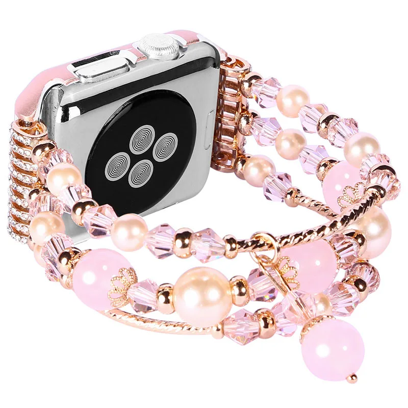 

Ремешок из агата для Apple Watch Series 6, изысканный браслет из нержавеющей стали для iwatch 5 4 3 2 SE, 38 мм 42 мм 44 мм 40 мм, со стразами