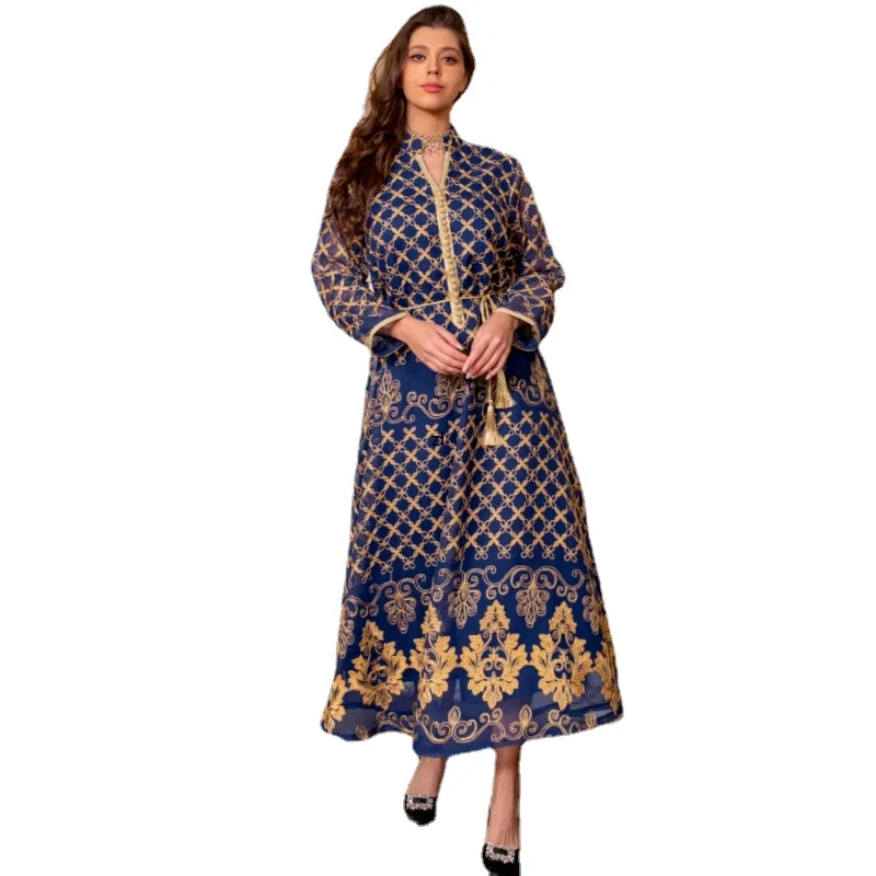 Ramadan Dresses Elegant Ethnic Floral Embroidery Kaftan Dress Moroccan Muslim Dubai Abaya Luxury Women Clothes 2023