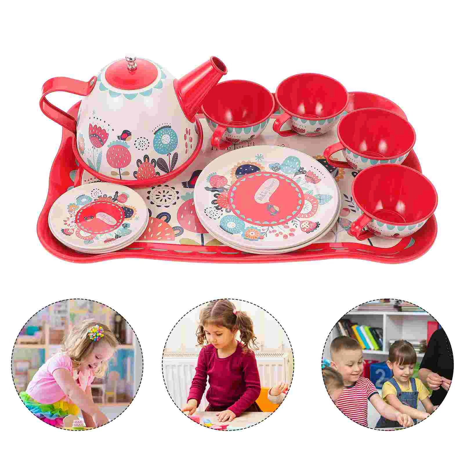 

1 Set Tea Time Set Girls Pretend Set Tinplate Teapot