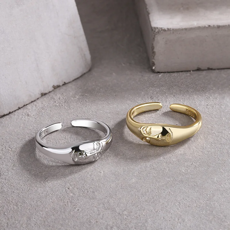 

European and American Antiques Face Expression Ring Personality Design Geometric Irregular Trend Ring Jewelry