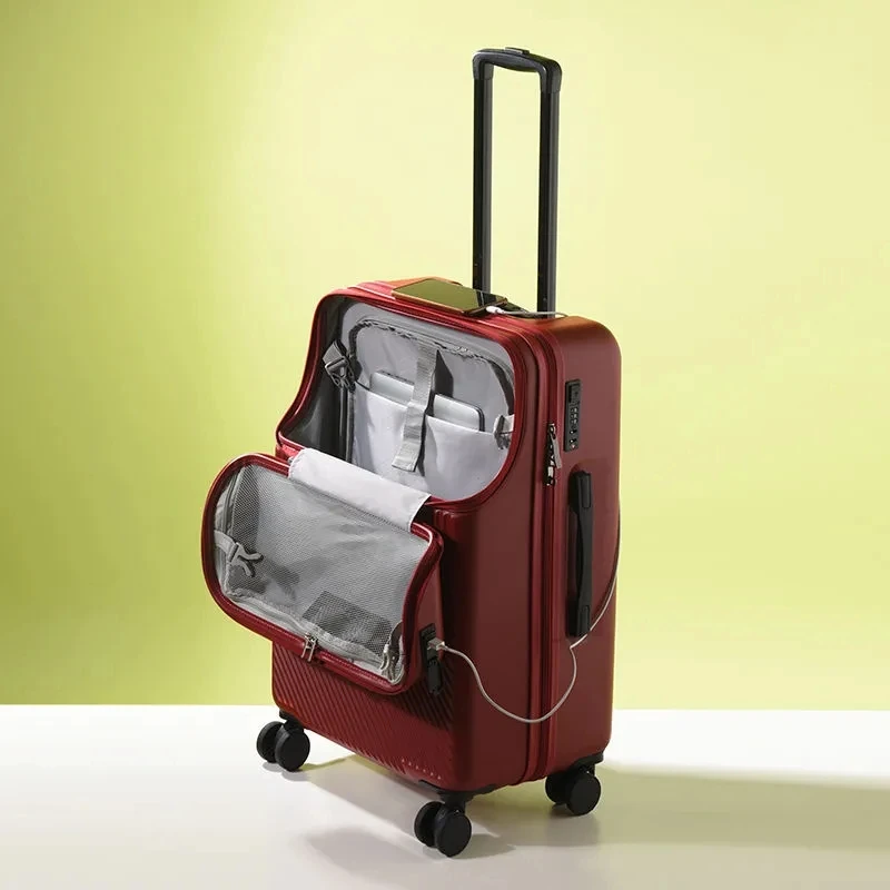 Front opening USB Rolling Luggage Spinner 20 inch light Suitcase Wheel Cabin Trolley Women's Handbag Travel Bag mala de viagem