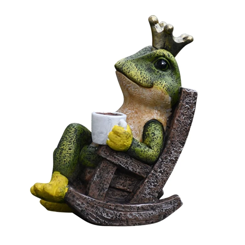 

1 Piece Frog Ornament Outdoor Relaxing Resin Animal Figurine Decoration Anti-Fading Waterproof For Patio Lawn Yard Decorate