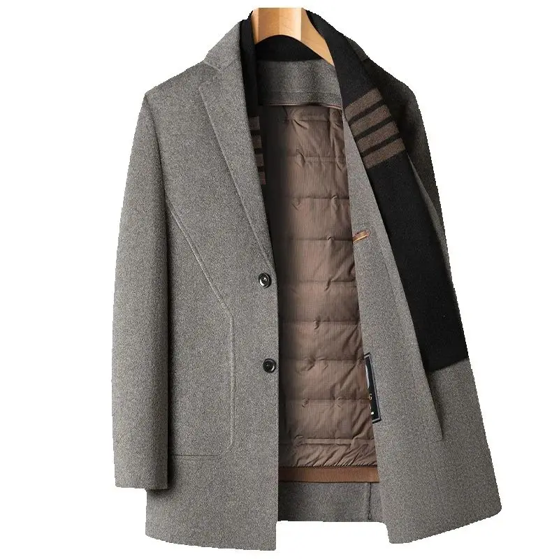 Новое поступление 2024 зимний плащ из 90% белого утиного пуха 70% шерсть мужские