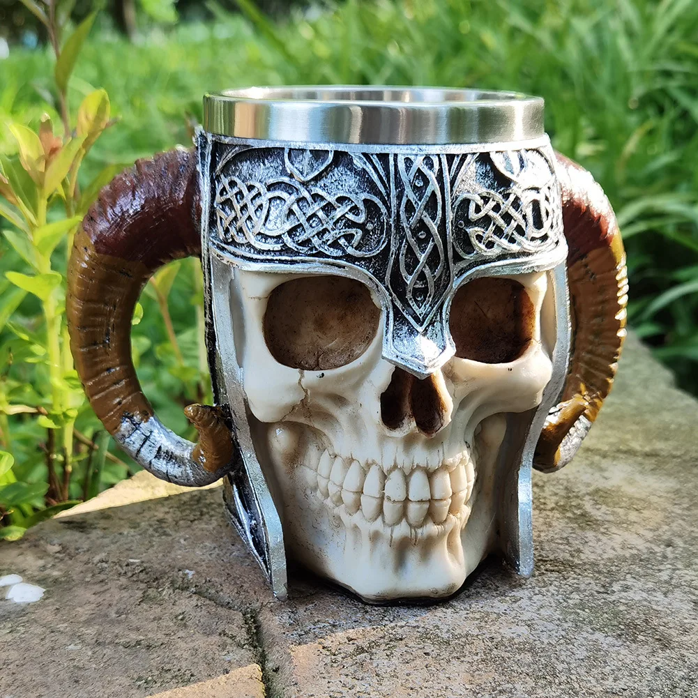 

Halloween Decoration Viking Skull Mug Norse Mythology Beer Mug Stainless Steel Coffee Tea Cup 600ml Bar Drinkware