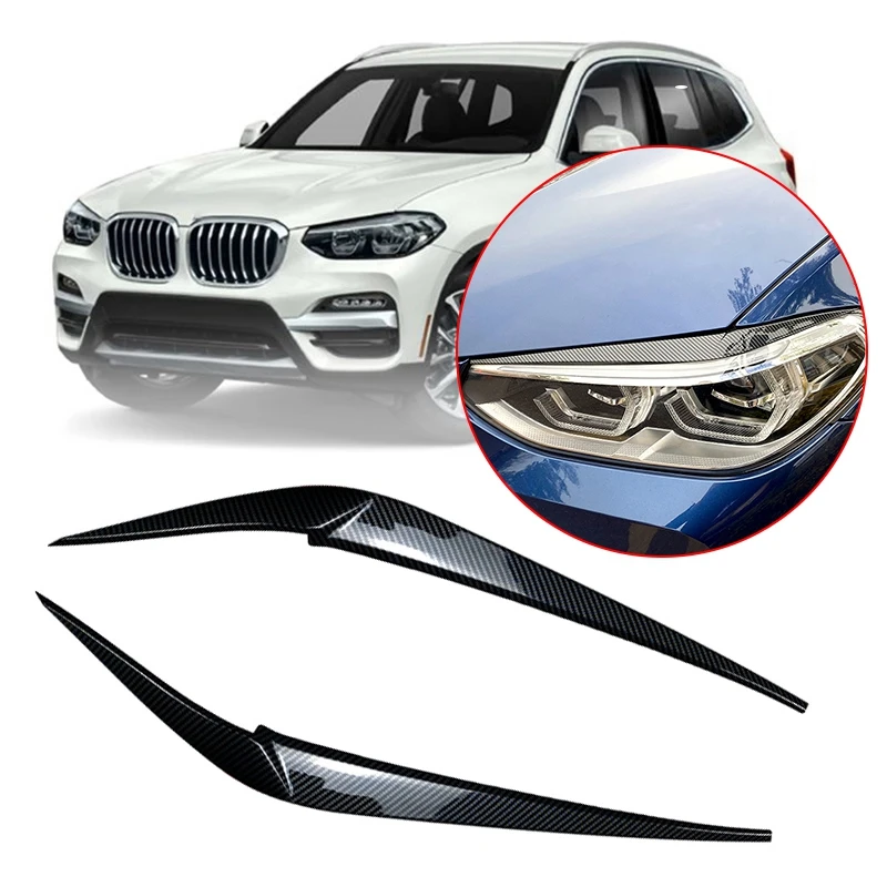 

Front Headlight Cover Head Light Lamp Eyelid Eyebrow Trim ABS for BMW X3 X4 G01 G02 2018-2021