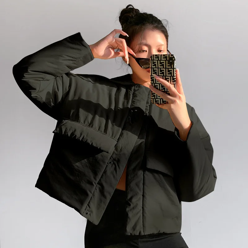 Autumn and Winter New 2021 Fashion Simple Long-sleeved Padded Jacket Women Lapel Concealed Buckle Loose Padded Jacket Women