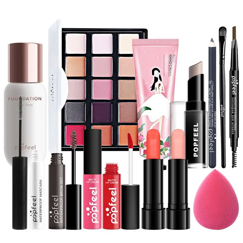 

14pcs Makeup Set Matte Lipstick Professional Eyeshadow Palette Lop Gloss Eyeliner Mascara Gift Travel Portable Long Lasting