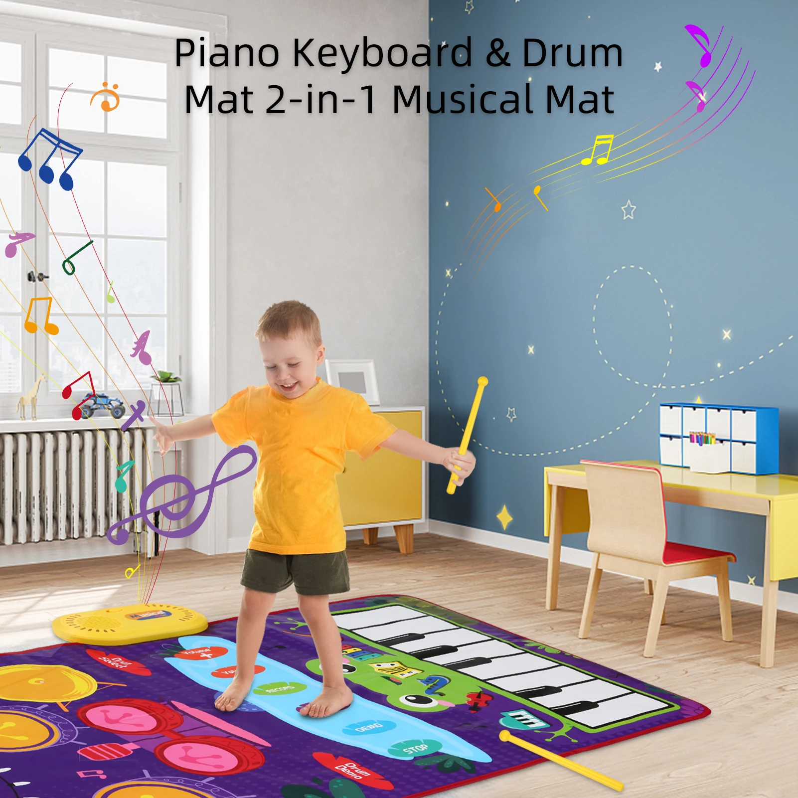 

Children's Percussion Instrument Blanket Early Education Music Piano Jazz Drum Pad 2 in 1 Pedal Dance Blanket Educational Toy
