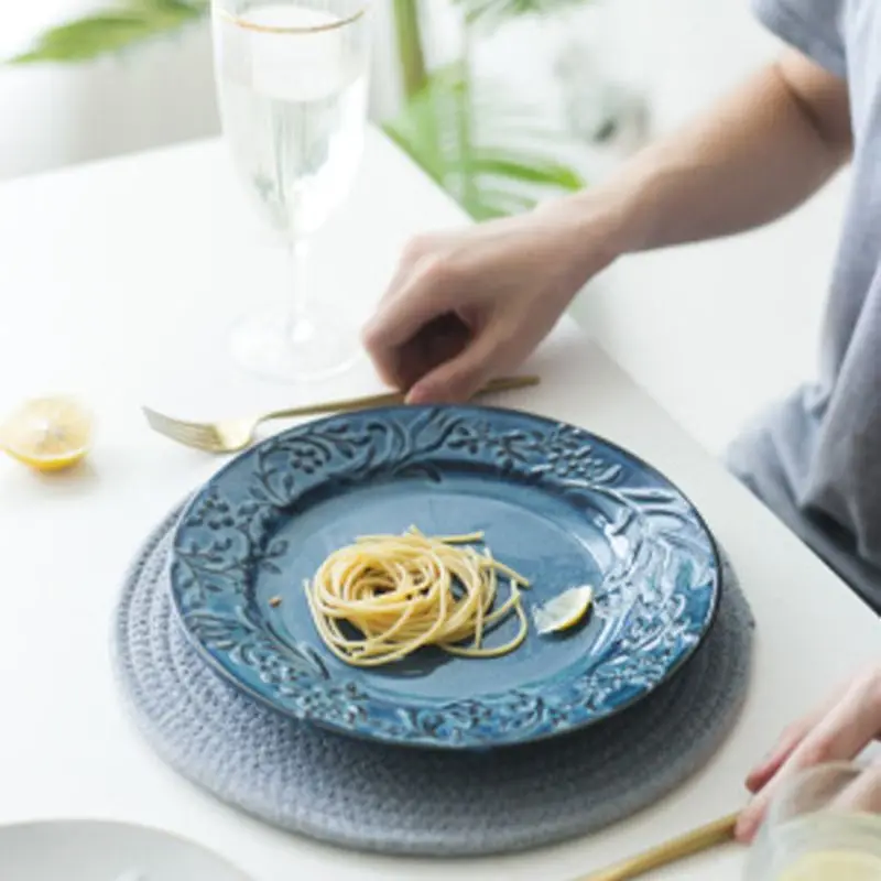 

FANCITY Retro relief plate breakfast plate made old plate Nordic plate Western plate pasta plate ins steak plate