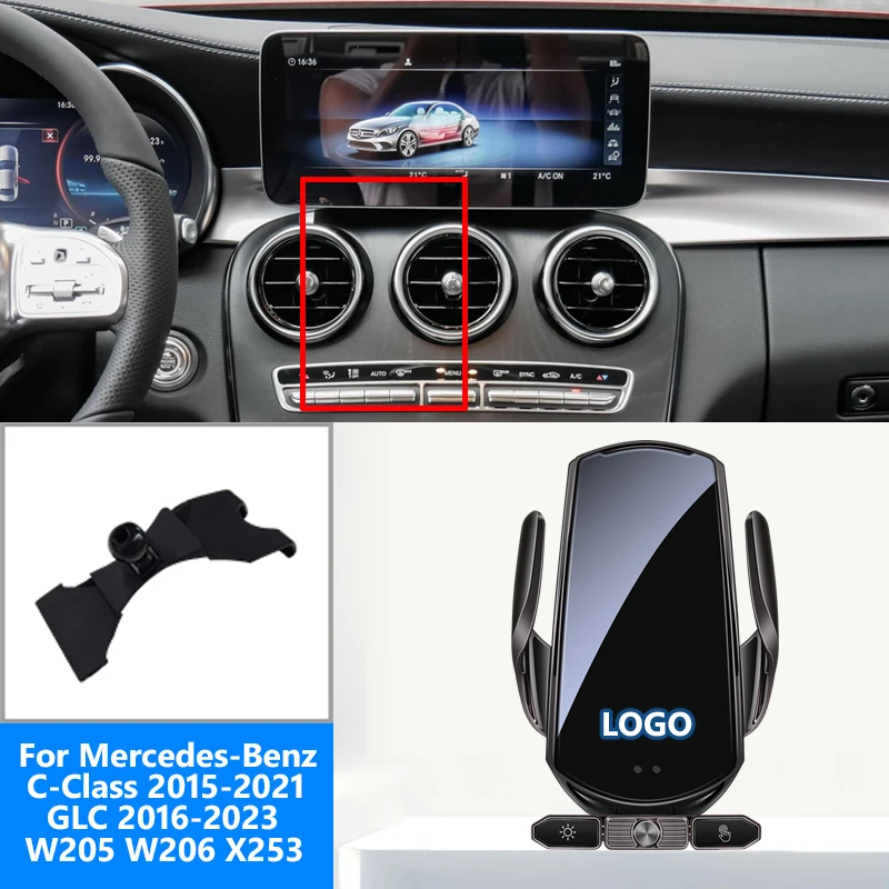 

Автомобильный телефон для Mercedes-Benz C- Class GLC W205 W206 X253 15 Вт QI Беспроводное зарядное устройство магнитная индукция поворотный кронштейн на 360 градусов