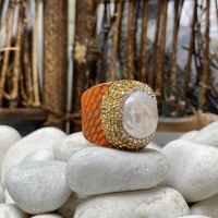 natural coin pearl edge rhinestone leather ring ladies fashion all match atmospheric net red popular jewelry