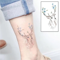 disposable fake tattoo cute blue flower cartoon elk temporary waterproof tattoo stickers for men and women