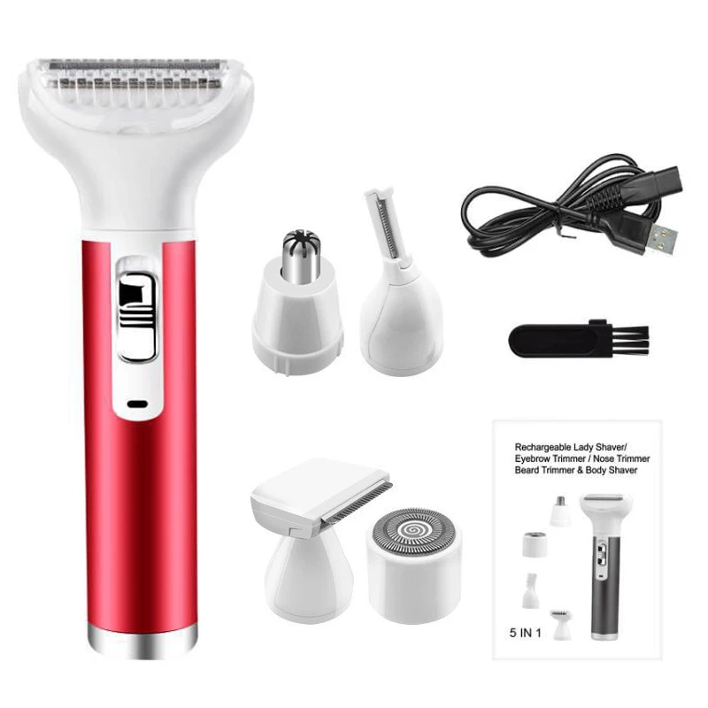 

5 In 1 Women Shaver Painless Hair Removal Epilator Shaving Machine Face Beard Eyebrow Nose Trimmer Body Bikini Electric Razor