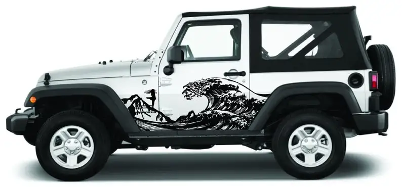 

Girl And Crashing Ocean Wave (2 Door Jeep)car Long Stripe Decal 2PCS