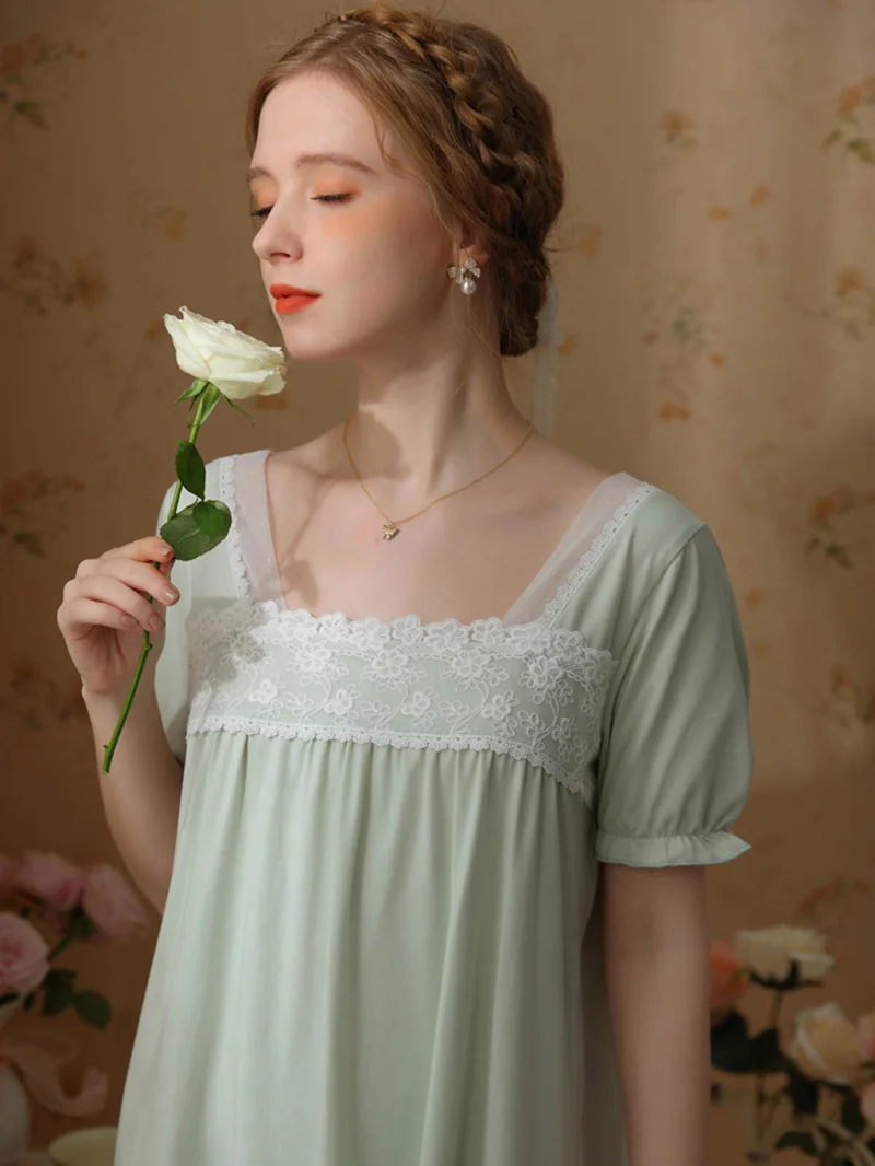 

Women Summer Cotton Victorian Fairy Nightgowns Short Sleeve Ruffles Nightdress Vintage Princess Pajamas Sweet Loose Sleepwear