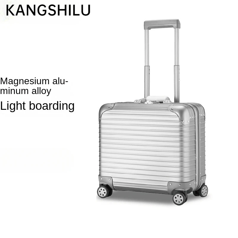 KANGSHILU 18-inch New All Aluminum Magnesium Alloy Boarding Box Small Luggage Women Trolley Suitcase Business Silent Password