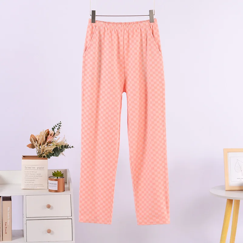 Fdfklak Spring Autumn Plaid Sleepwear Pant For Women New Casual Pajamas Pants Loose Loungewear Thin Velvet Pyjama Trousers