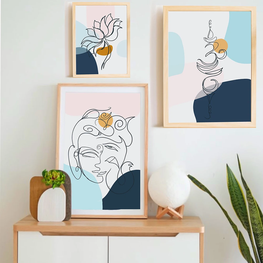 

Buddha Lotus Poster Print Minimalist Spiritual Yoga Meditation Wall Art Canvas Painting Aesthetic Modern Living Room Home Decor