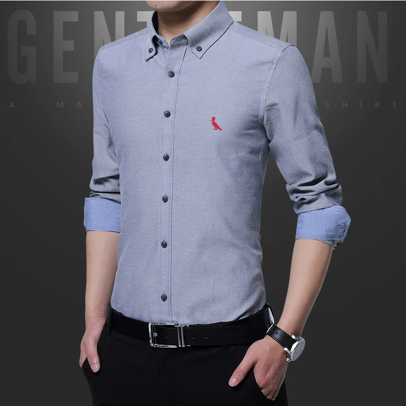 2022 New  de manga longa para homens camisas de algodão anti-rugas para homens ajuste fino camisa de negócios social blu