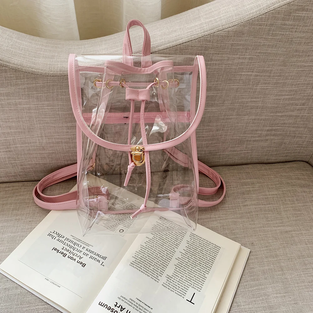 

Модный женский прозрачный рюкзак, школьный ранец из ПВХ на шнурке для студентов, дамские пляжные дорожные сумки для книг для девушек, на лет...