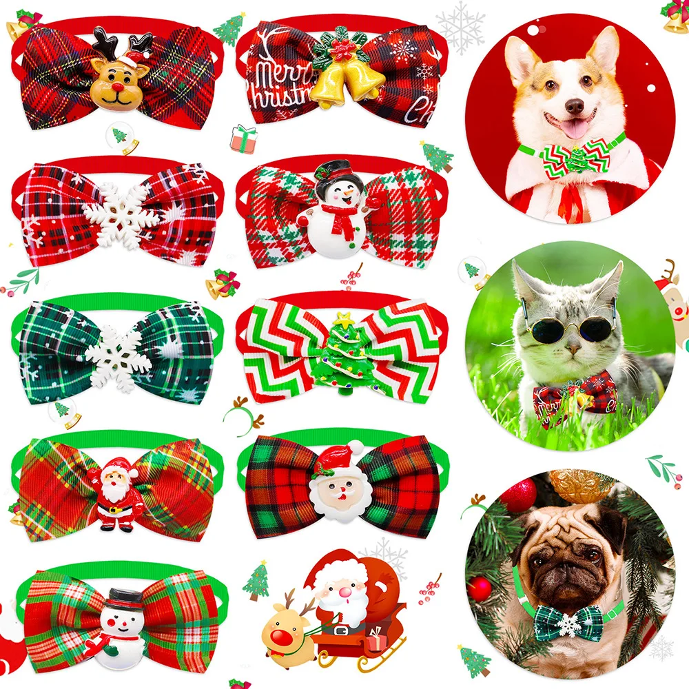 30/50 Pack Dog Grooming Bow Tie For Christmas Deco Small Dog Cat Plaid Collars Xmas Style Pupply Neck Tie Pet Accessories