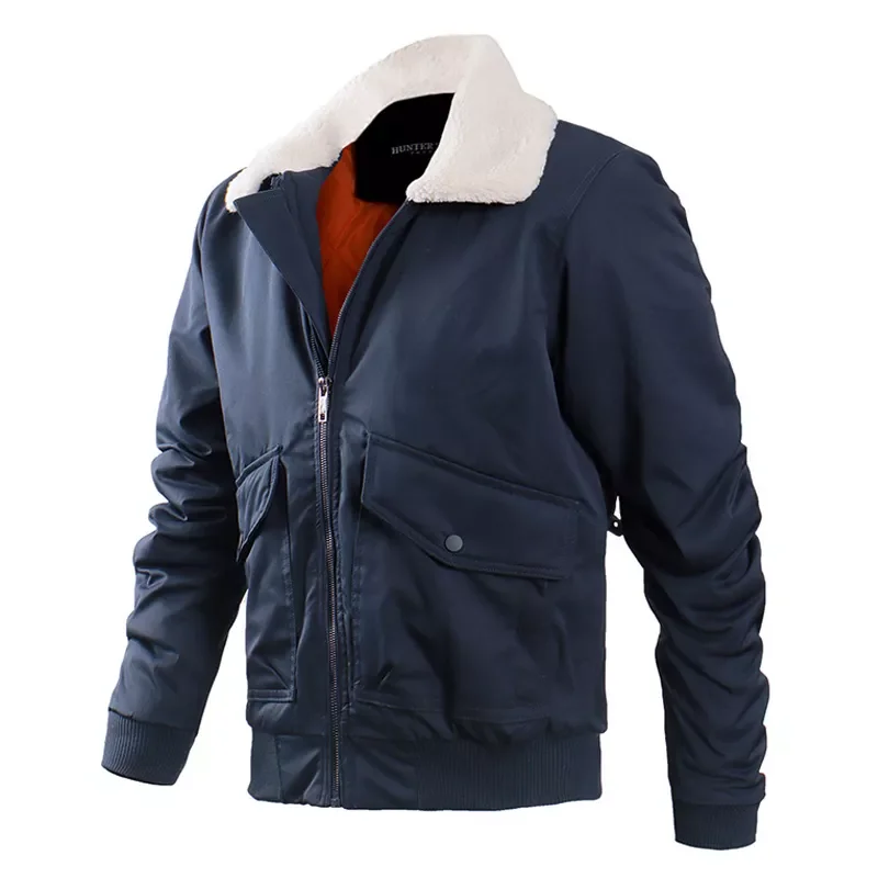 

New2022 Winter Fleece Jackets Fur collar Casual Zipper Thicken Warm Bomber Jackets Men Tactical Cargo Work Outwear Lapels Coats