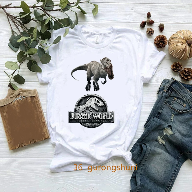 

Jurassic World Logo T-Shirt Dinosaur Cartoon Print Tyrannosaurus Rex Tshirt Women Clothes Female Short Sleeve Tees Summer Top