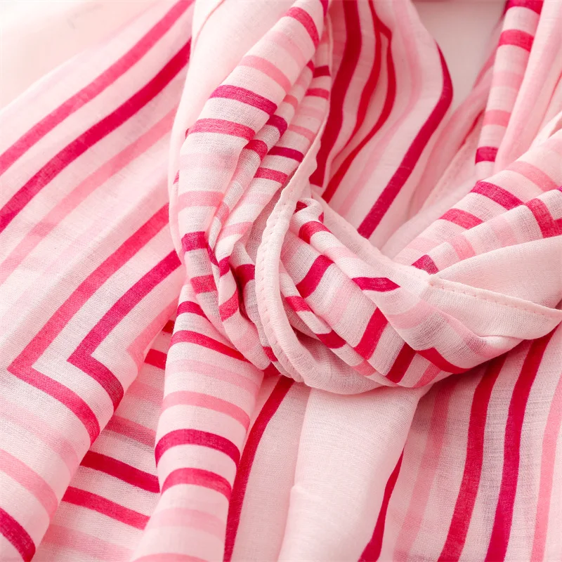 Женский тонкий шарф из хлопка и льна цветной шелковый в полоску с