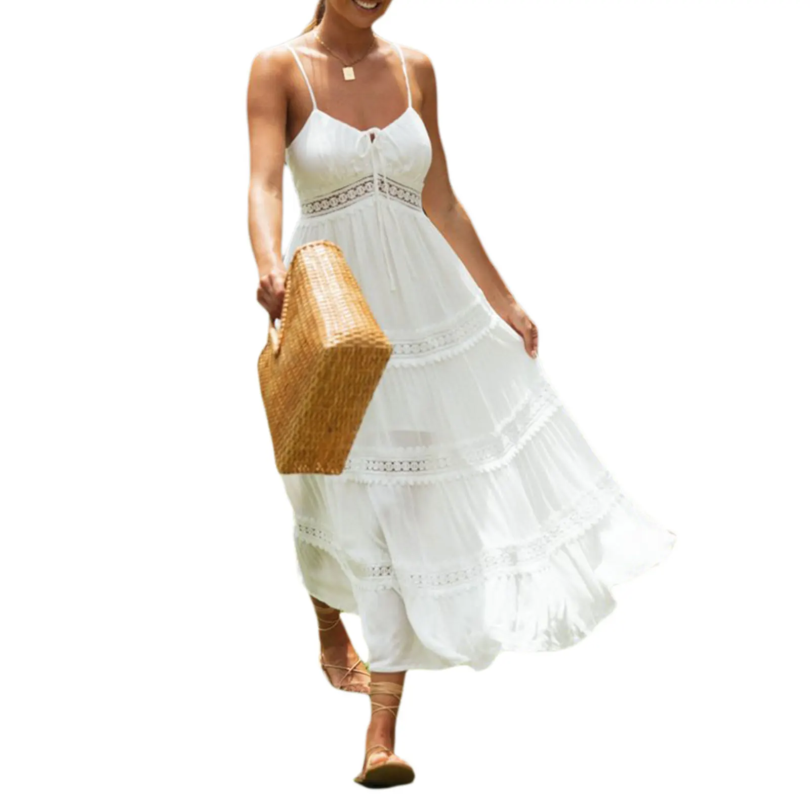 

Сексуальное женское летнее платье в стиле бохо с V-образным вырезом, без рукавов, однотонное платье на бретельках с открытой спиной