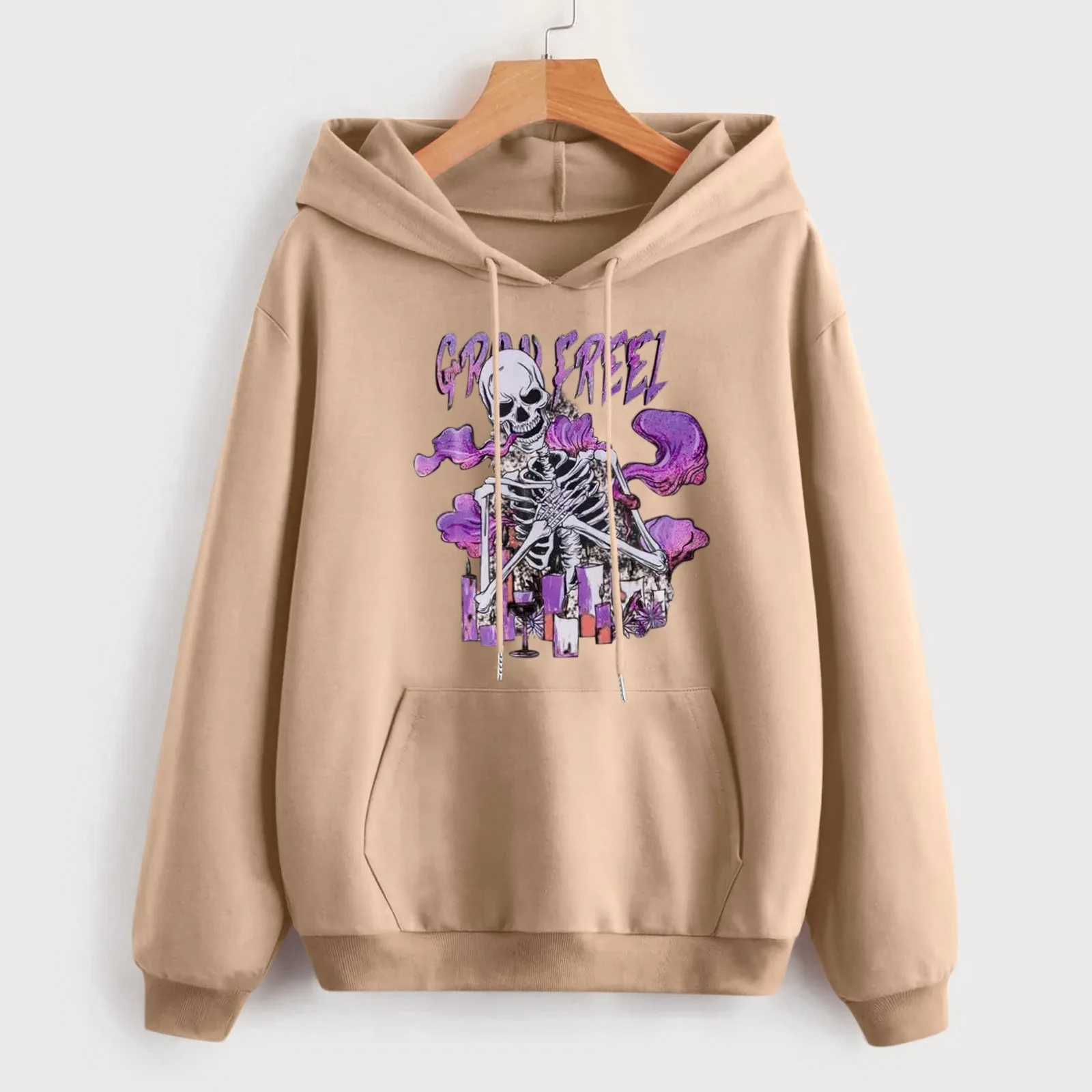 

Womens Casual Print Long Sleeve Hooded Pocket Sweatshirt Loose Tops Zipper Sweatshirt for Women