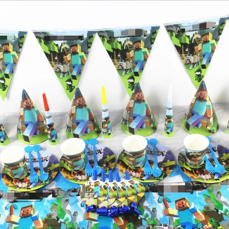 

HOT Disposable Party Decoration Mining Wedding Birthday Children's Paper Cup Plate Banner Top Hat Party Supplies Baby Shower