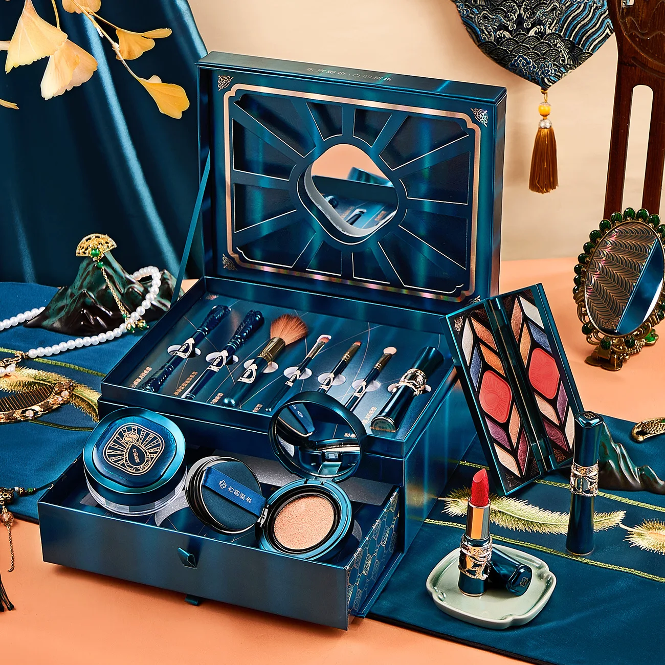 Набор для макияжа в китайском стиле 12 шт. помада тушь тени век кисти набор