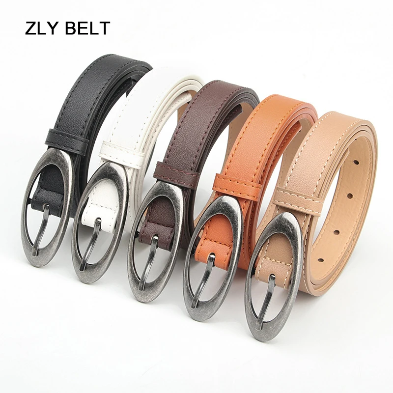 ZLY 2022 New Fashion Belt Women Men Luxury Slender Type Metal Oval Buckle PU Leather Material Casual Jeans Dress Style Frosting