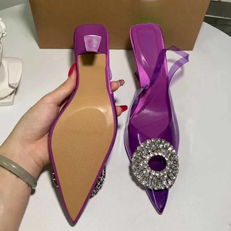 Сандалии на высоком каблуке для женщин роскошные круглые Модные прозрачные