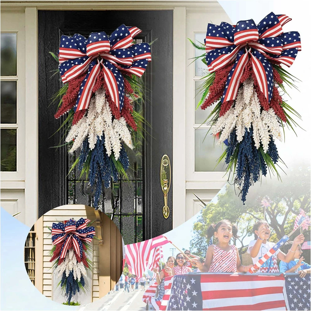 

Висячий патриотический венок, гирлянда, памятный день, венок, ленточный венок для двери, праздника, прихожей, наружный декор, 30 см