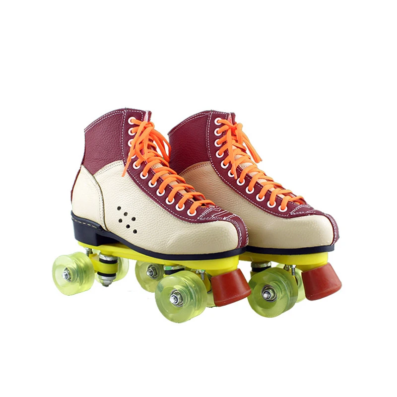 Leather Double Row Skates Adult Men's and Women's Cowhide PU Transparent Roller Skates Four-wheel Roller Skates