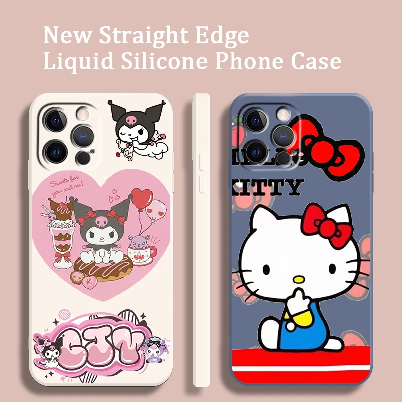 

Hello Kitty Kulomi Cartoon Liquid Rope Cover Phone Case For Apple iPhone 14 13 12 Mini 11 XS Pro Max X XR Plus SE 2020 Funda