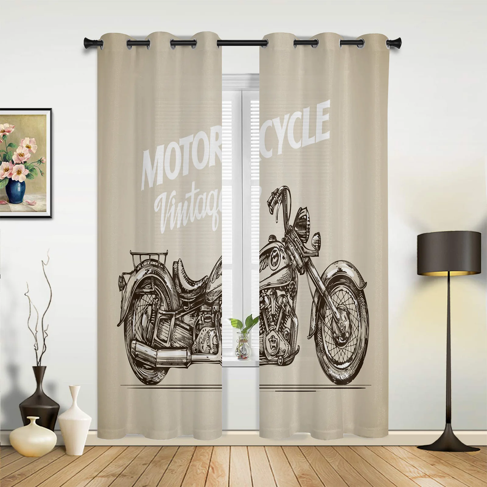 

Vintage Motorcycle Curtains for Bedroom Living Room Drapes Kitchen Children's Room Window Curtain Modern Home Decor
