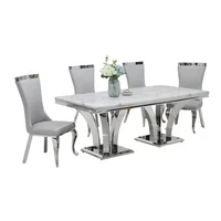 Fine quality interior furniture stainless steel base 8 seater chairs table modern marble dining table set