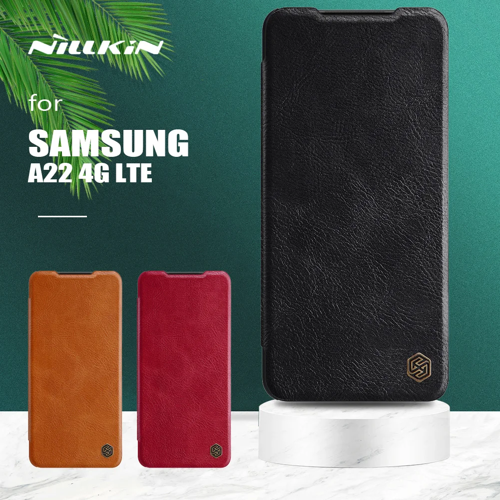 

Для Samsung Galaxy A22 4G чехол Nillkin Qin Роскошный кожаный флип-чехол тонкий чехол с отделением для карт задняя крышка для Samsung Galaxy A22 4G LTE чехол
