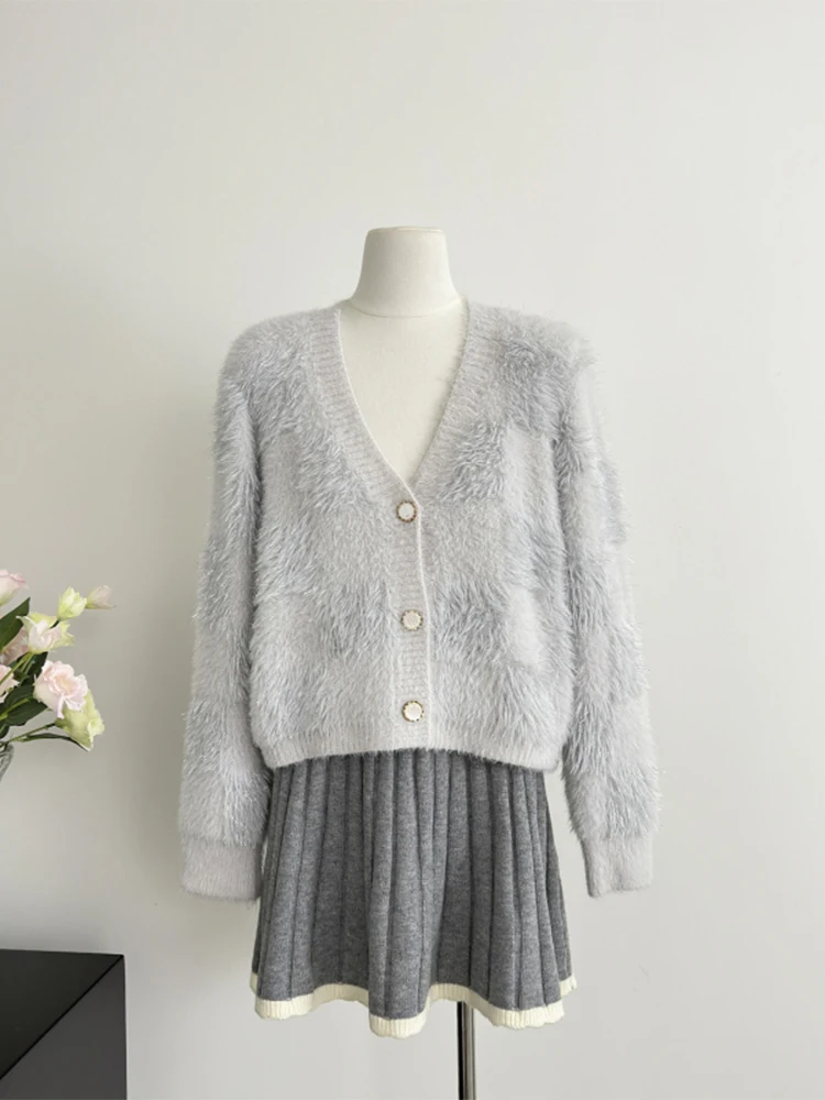 Женский черный кардиган из мохера свитер Harajuku корейский Y2k кашемировые свитера с