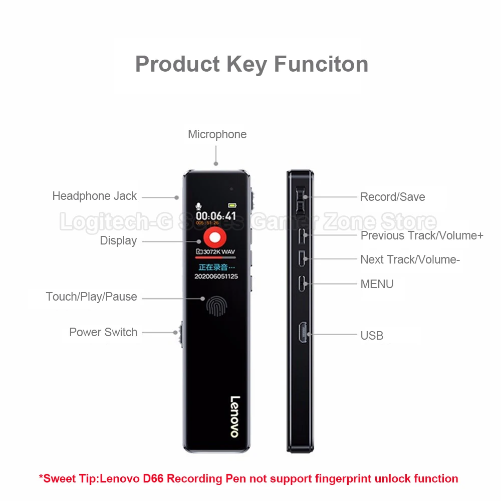 Цифровой рекордер LENOVO D66 с 3072 кбит/с, качественная запись, литиевая  батарея, встроенный микрофон для динамика, Поддержка WAV/MP3/OGG/WMA/APE |  AliExpress