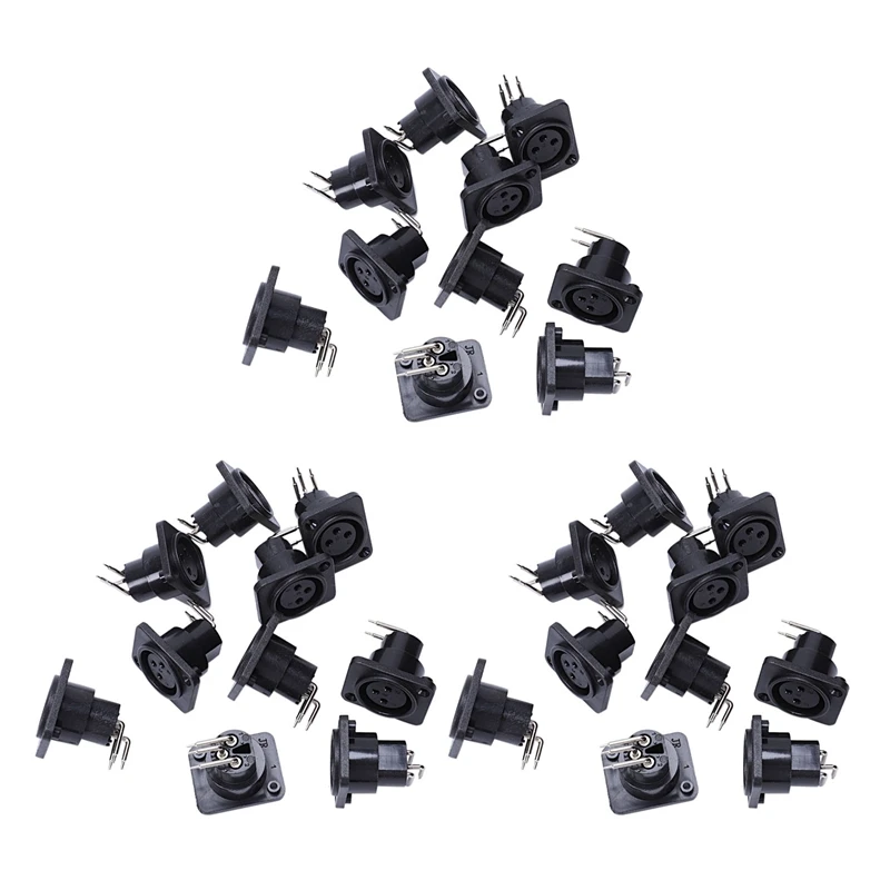 

HOT SALE 30Pcs Black XLR 3Pin Female Jack Panel Mount Chassis PCB Socket Connector