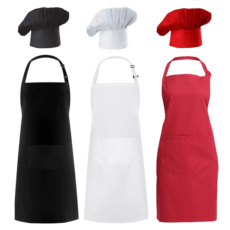 

Apron Chef Hat Set Adjustable Half-length Adult Apron Striped Hotel Restaurant Chef Waiter Kitchen Cook Apron+ Hat