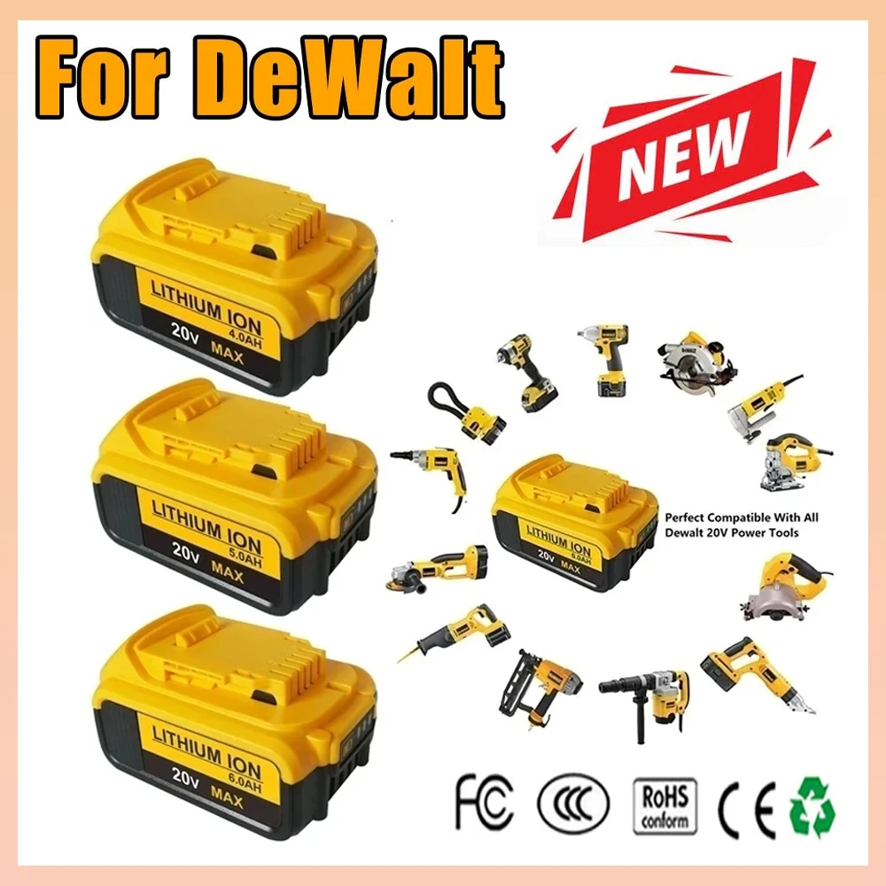 

100% Original For DeWalt 18V 6.0Ah Rechargeable Power Tools Battery with LED Li-ion Replacement DCB205 DCB204-2 DCB206+Charger