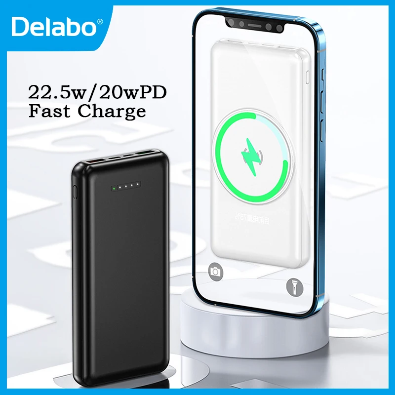 

Delabo Wireless Power Bank Portable Chargers 10000mAh 22.5W Super Fast Charge Mini Powerbank For IPhone14 13 Xiaomi Battery Bank