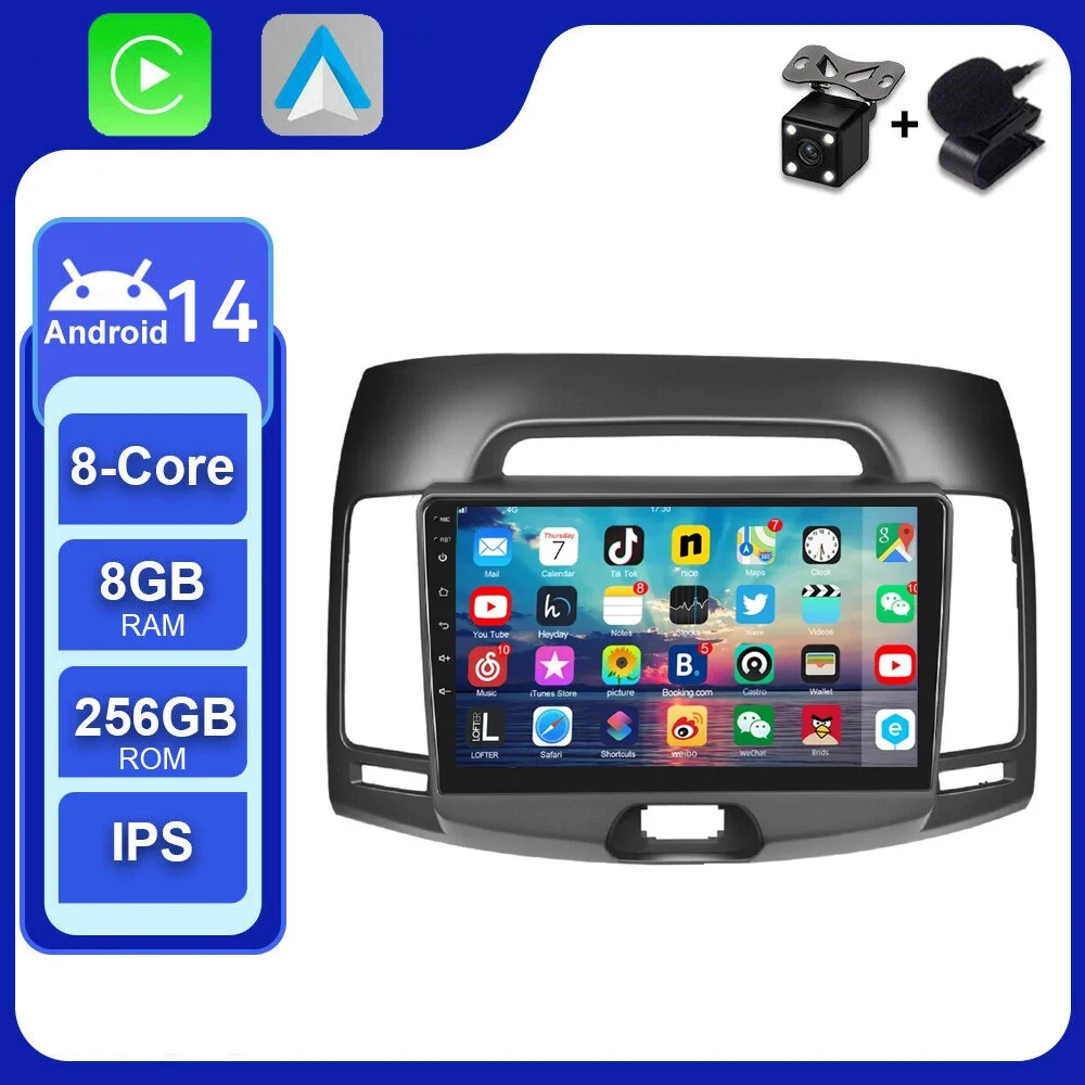 Автомагнитола для Hyundai Elantra мультимедийный видеоплеер на Android 14 2006 2007-2012 4G Wi-Fi